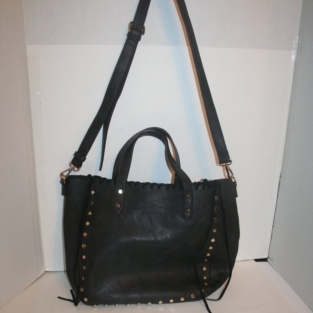 Moda Luxe Black Top Handle w/ Removable Cross Body Adjustable Strap Bag